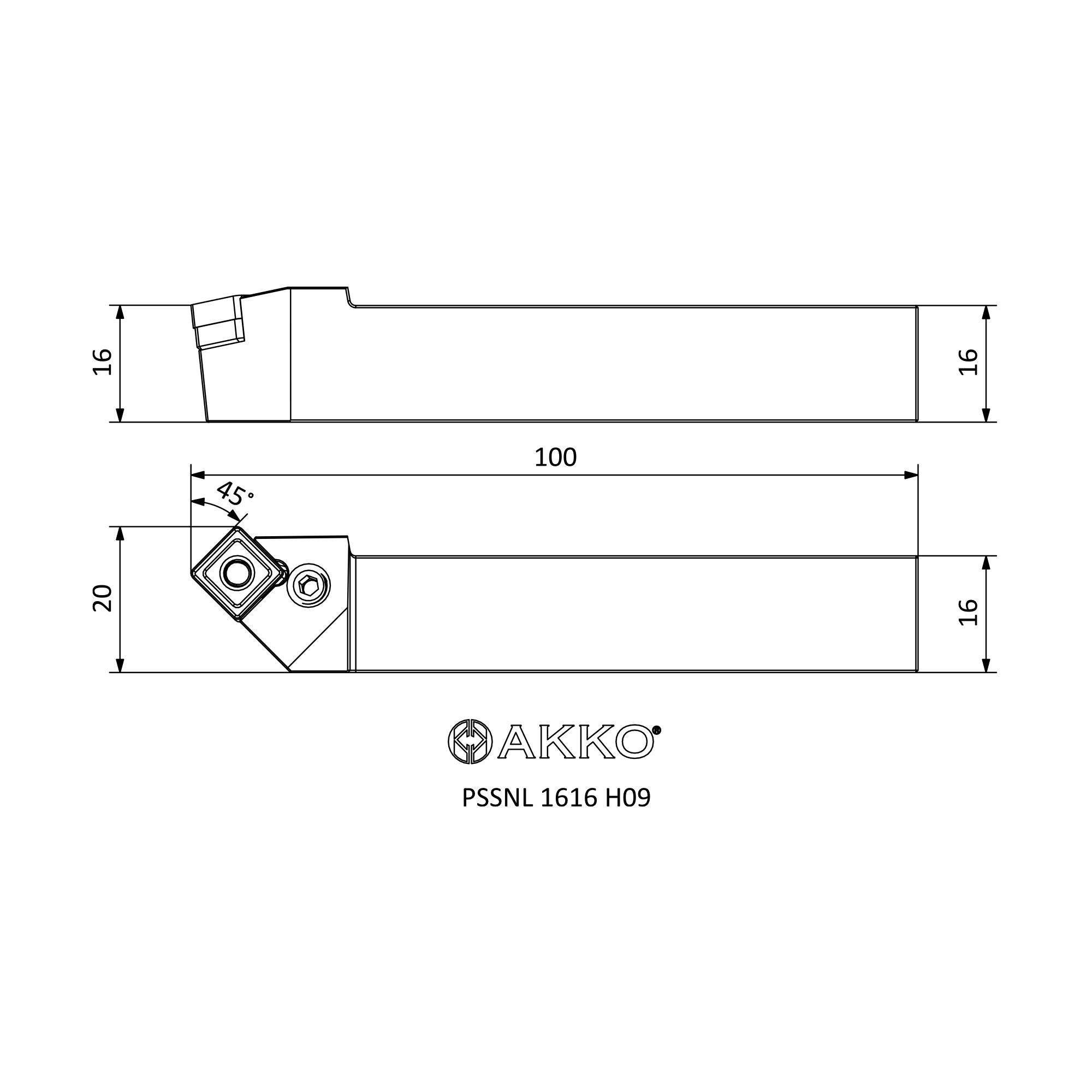 PSSNL 1616 H09 P SYSTEM EXTERNAL TURNING TOOLHOLDERS AKKO METAL